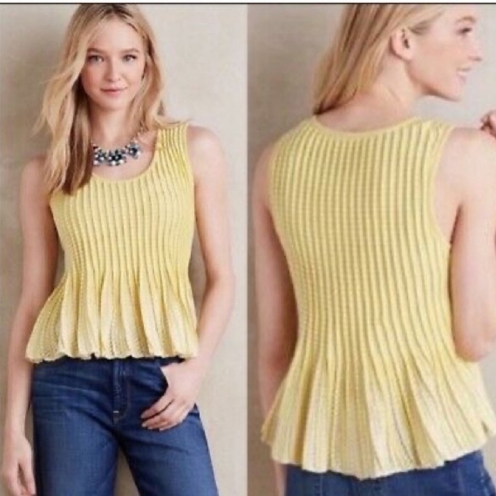 MOTH by Anthropologie Ostinato Peplum Knit Top in YellowWomen's Size Small